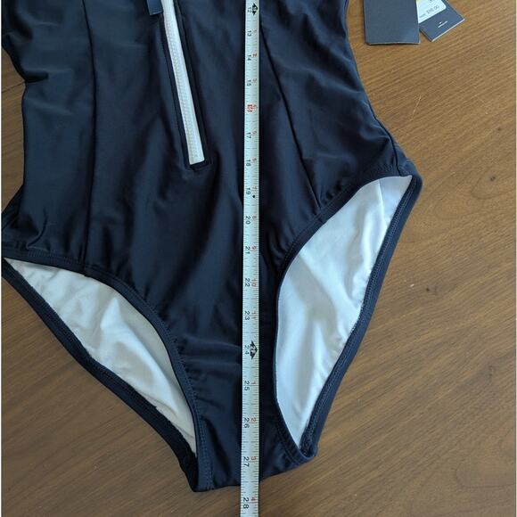 NWT Tommy Hilfiger Navy Over The Shoulder Half Zip One Piece Swimsuit, Size M - Picture 6 of 9